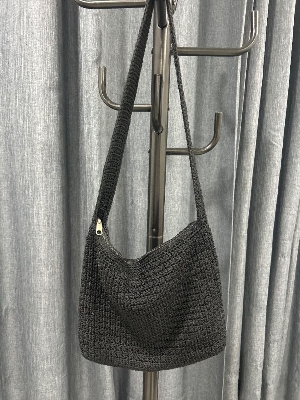 Vintage Black Crocheted Lined Shoulder Bag